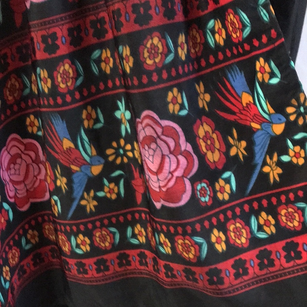 Black floral peacock colorful print short sleeves hi-low maxi dress boho gypsy M - Picture 13 of 16